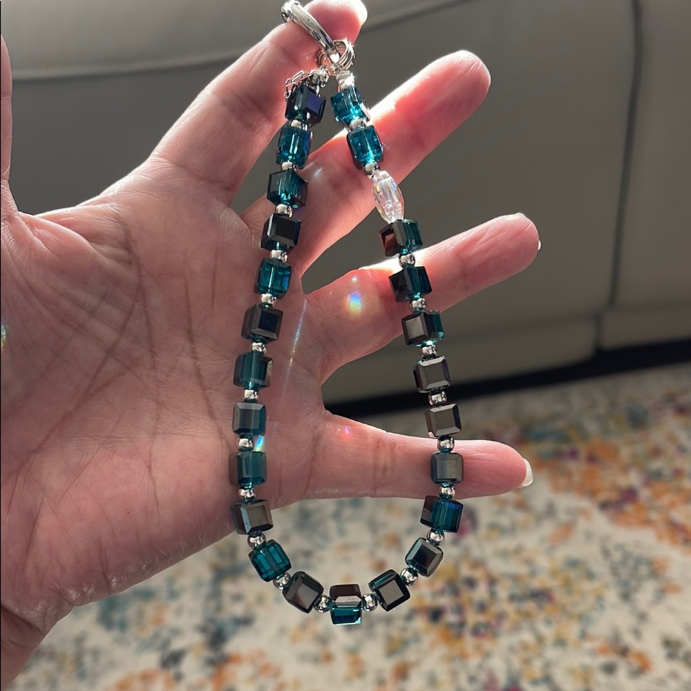 Elegant Blue and Silver Beaded Bag Charm/Phone Chain #S/A